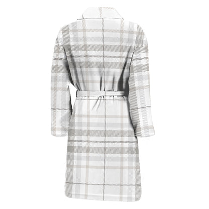 White And Grey Plaid Pattern Print Men's Bathrobe