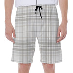 White And Grey Plaid Pattern Print Men's Beach Shorts
