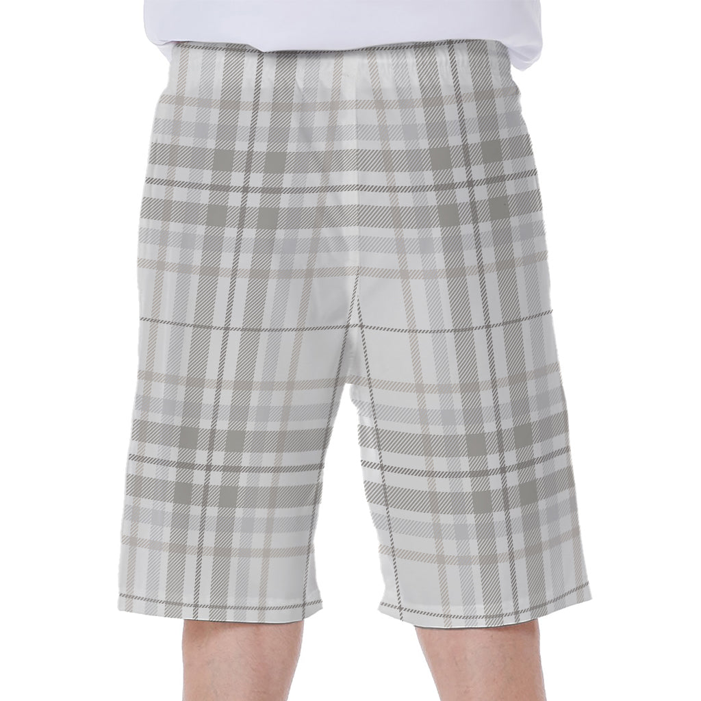 White And Grey Plaid Pattern Print Men's Beach Shorts