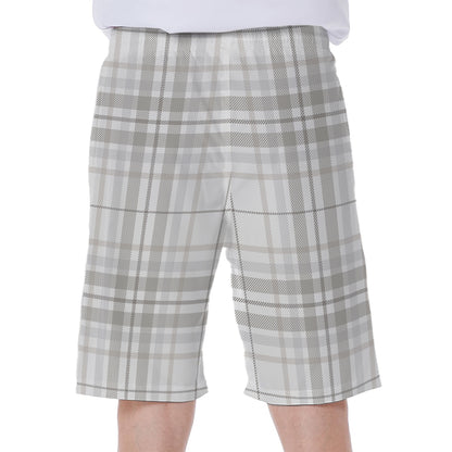 White And Grey Plaid Pattern Print Men's Beach Shorts