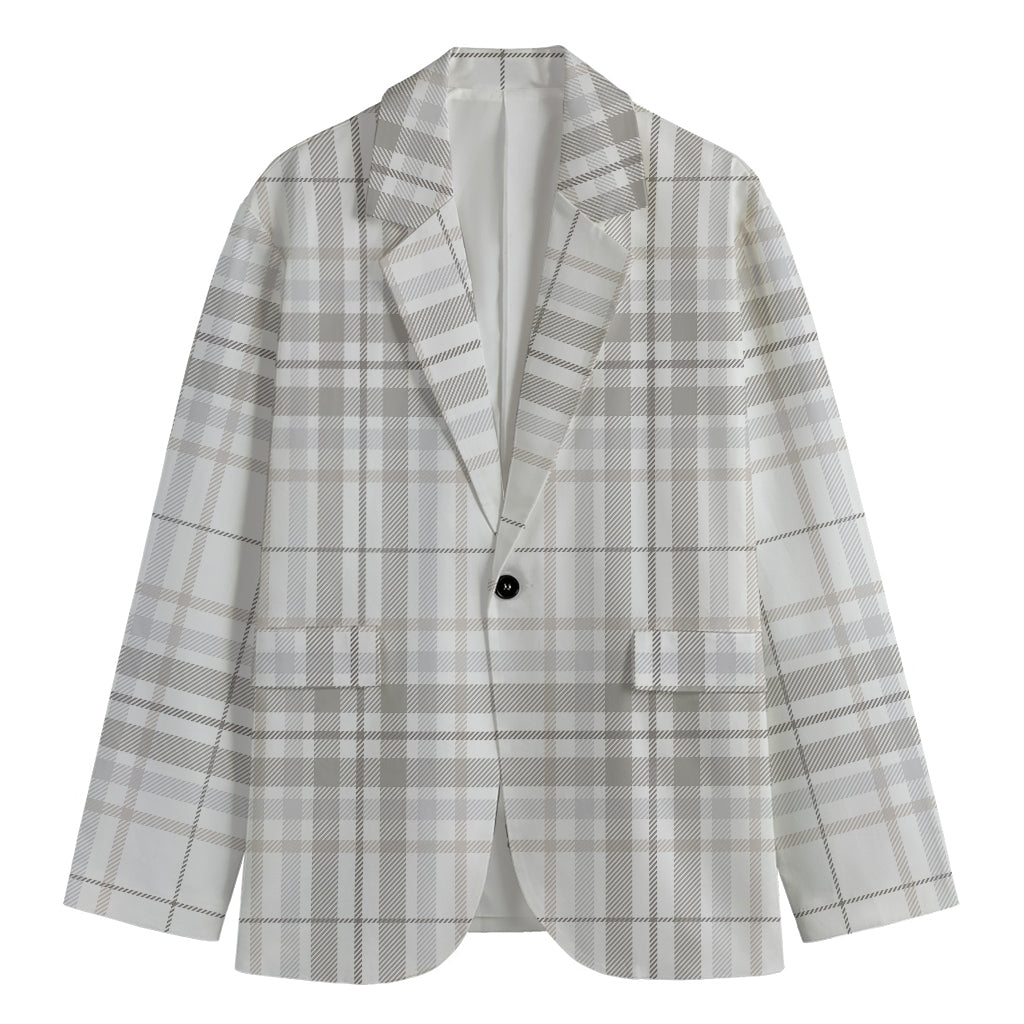White And Grey Plaid Pattern Print Men's Blazer