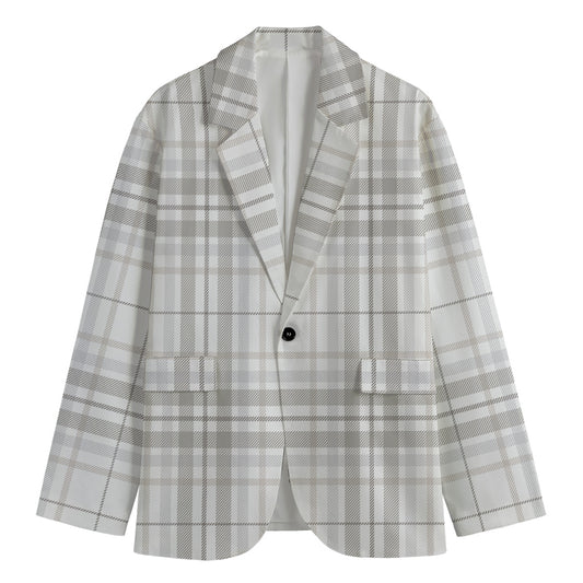 White And Grey Plaid Pattern Print Men's Blazer