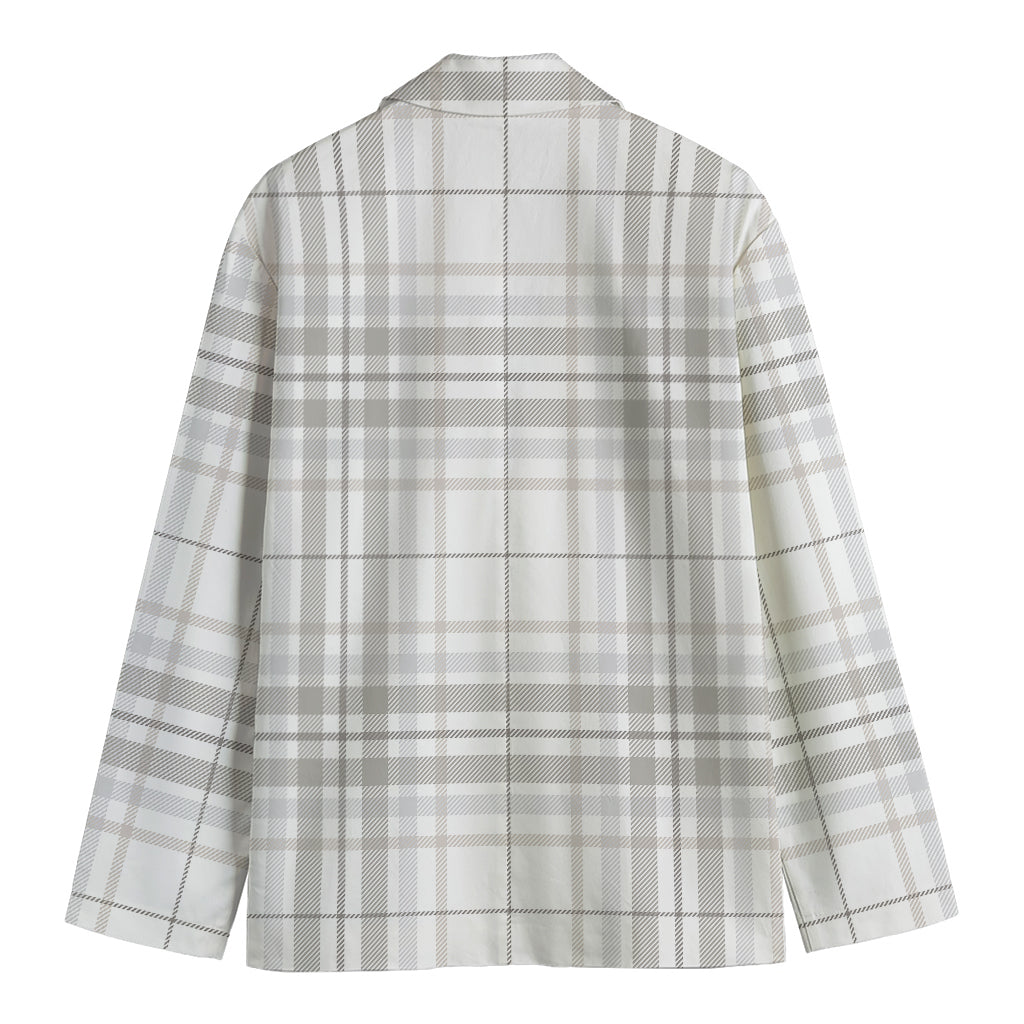 White And Grey Plaid Pattern Print Men's Blazer