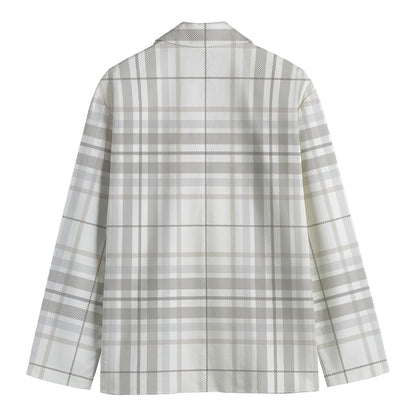 White And Grey Plaid Pattern Print Men's Blazer