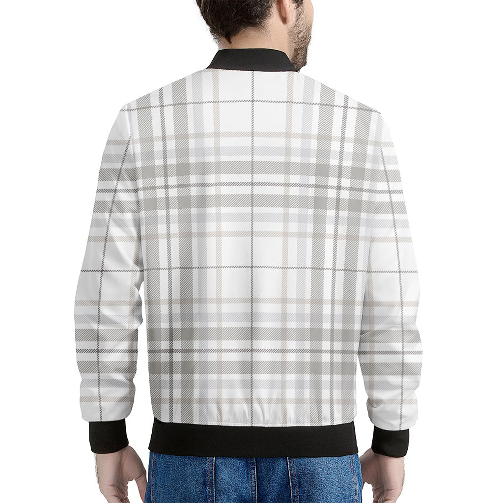 White And Grey Plaid Pattern Print Men's Bomber Jacket