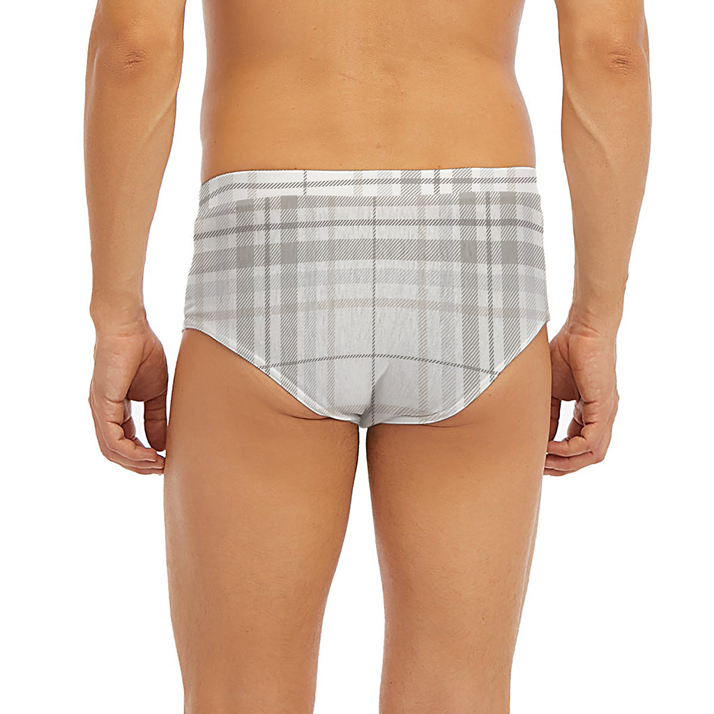 White And Grey Plaid Pattern Print Men's Briefs