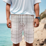 White And Grey Plaid Pattern Print Men's Cargo Shorts