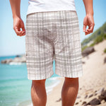 White And Grey Plaid Pattern Print Men's Cargo Shorts