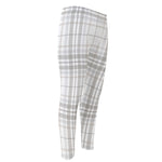 White And Grey Plaid Pattern Print Men's Compression Pants
