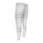 White And Grey Plaid Pattern Print Men's Compression Pants