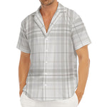 White And Grey Plaid Pattern Print Men's Deep V-Neck Shirt