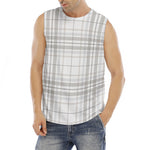 White And Grey Plaid Pattern Print Men's Fitness Tank Top