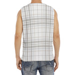 White And Grey Plaid Pattern Print Men's Fitness Tank Top