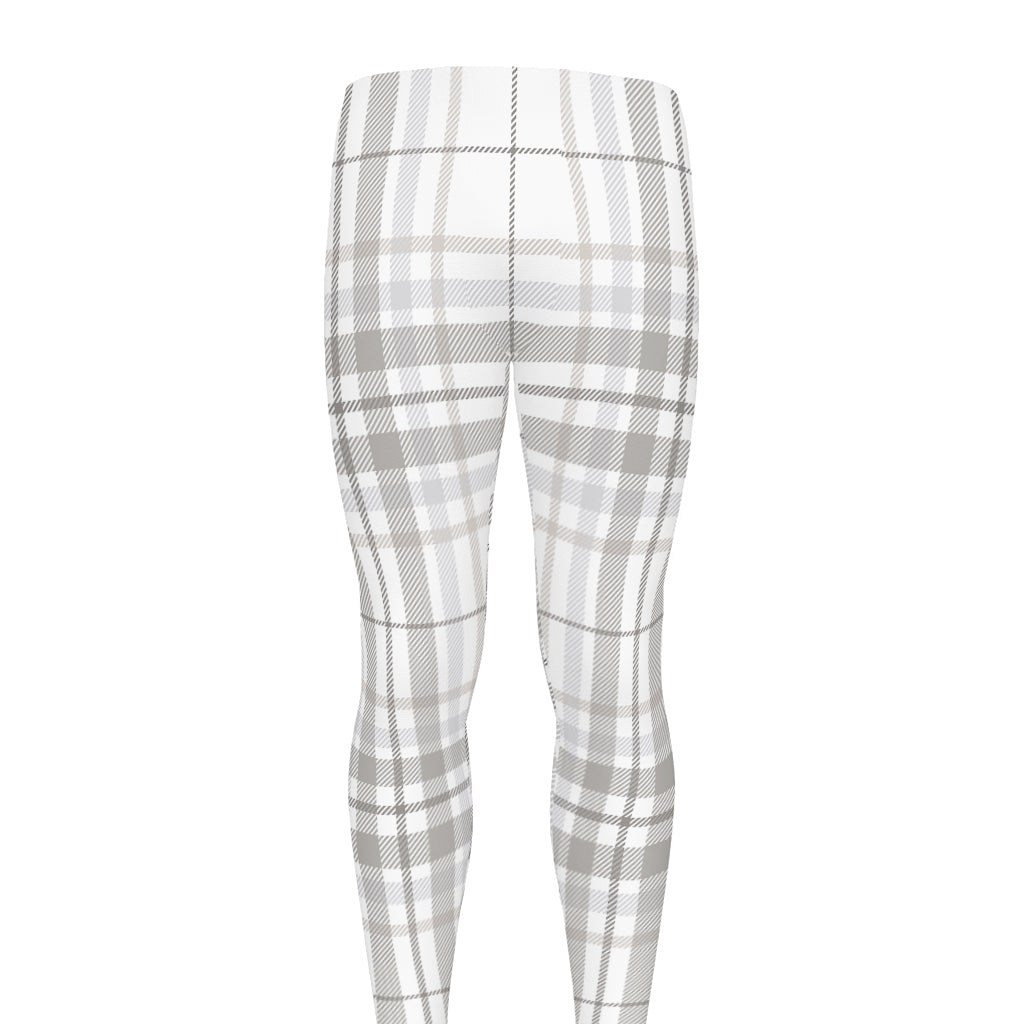 White And Grey Plaid Pattern Print Men's leggings
