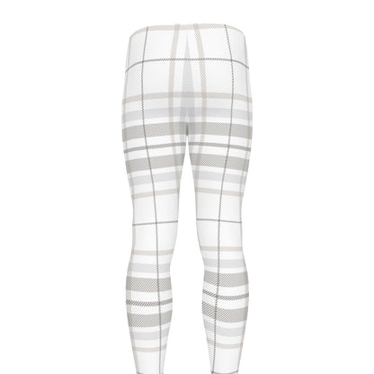 White And Grey Plaid Pattern Print Men's leggings