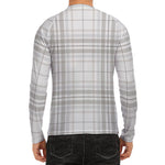 White And Grey Plaid Pattern Print Men's Long Sleeve Rash Guard