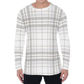 White And Grey Plaid Pattern Print Men's Long Sleeve T-Shirt