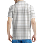 White And Grey Plaid Pattern Print Men's Polo Shirt
