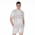 White And Grey Plaid Pattern Print Men's Romper