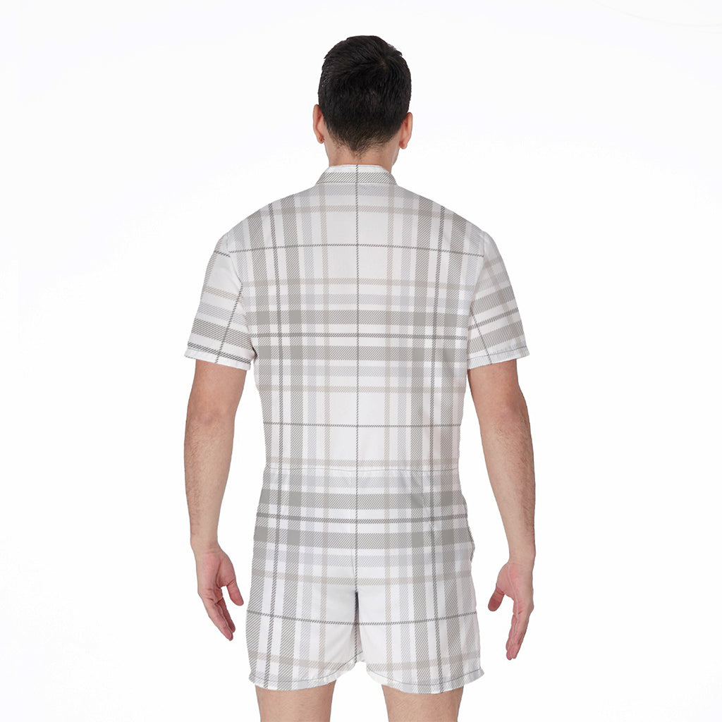 White And Grey Plaid Pattern Print Men's Rompers