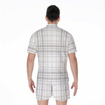White And Grey Plaid Pattern Print Men's Rompers