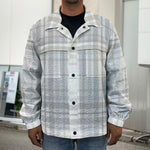 White And Grey Plaid Pattern Print Men's Shirt Jacket