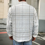 White And Grey Plaid Pattern Print Men's Shirt Jacket