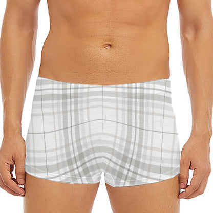 White And Grey Plaid Pattern Print Men's Short Boxer Briefs