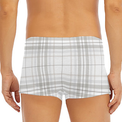 White And Grey Plaid Pattern Print Men's Short Boxer Briefs