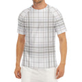 White And Grey Plaid Pattern Print Men's Short Sleeve Rash Guard