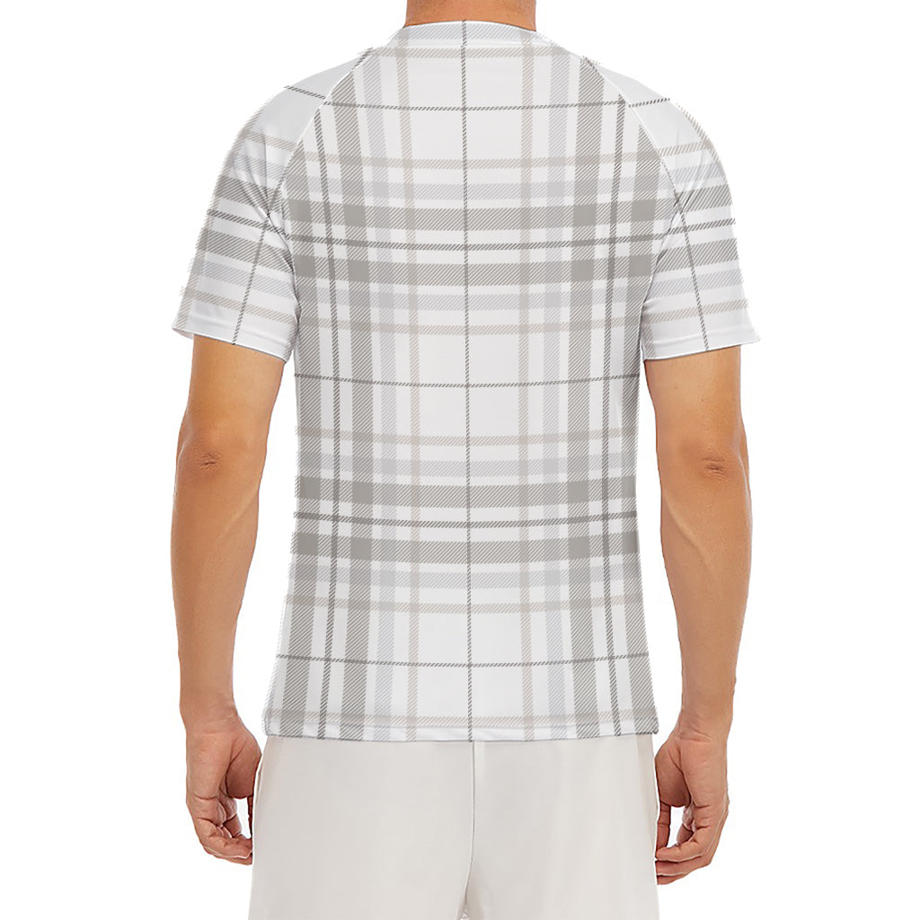 White And Grey Plaid Pattern Print Men's Short Sleeve Rash Guard