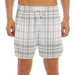 White And Grey Plaid Pattern Print Men's Split Running Shorts