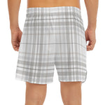 White And Grey Plaid Pattern Print Men's Split Running Shorts