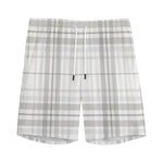 White And Grey Plaid Pattern Print Men's Sports Shorts