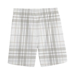 White And Grey Plaid Pattern Print Men's Sports Shorts