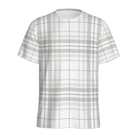 White And Grey Plaid Pattern Print Men's Sports T-Shirt