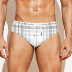 White And Grey Plaid Pattern Print Men's Swim Briefs