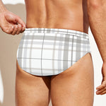 White And Grey Plaid Pattern Print Men's Swim Briefs