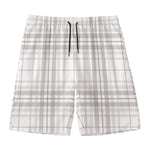 White And Grey Plaid Pattern Print Men's Swim Trunks