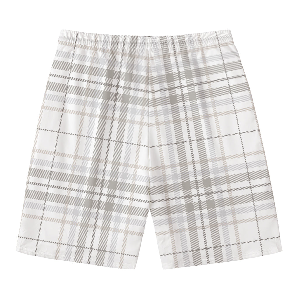 White And Grey Plaid Pattern Print Men's Swim Trunks