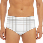 White And Grey Plaid Pattern Print Men's Triangle Swim Briefs