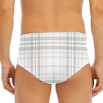 White And Grey Plaid Pattern Print Men's Triangle Swim Briefs