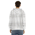 White And Grey Plaid Pattern Print Men's Velvet Pullover Hoodie