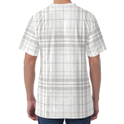 White And Grey Plaid Pattern Print Men's Velvet T-Shirt