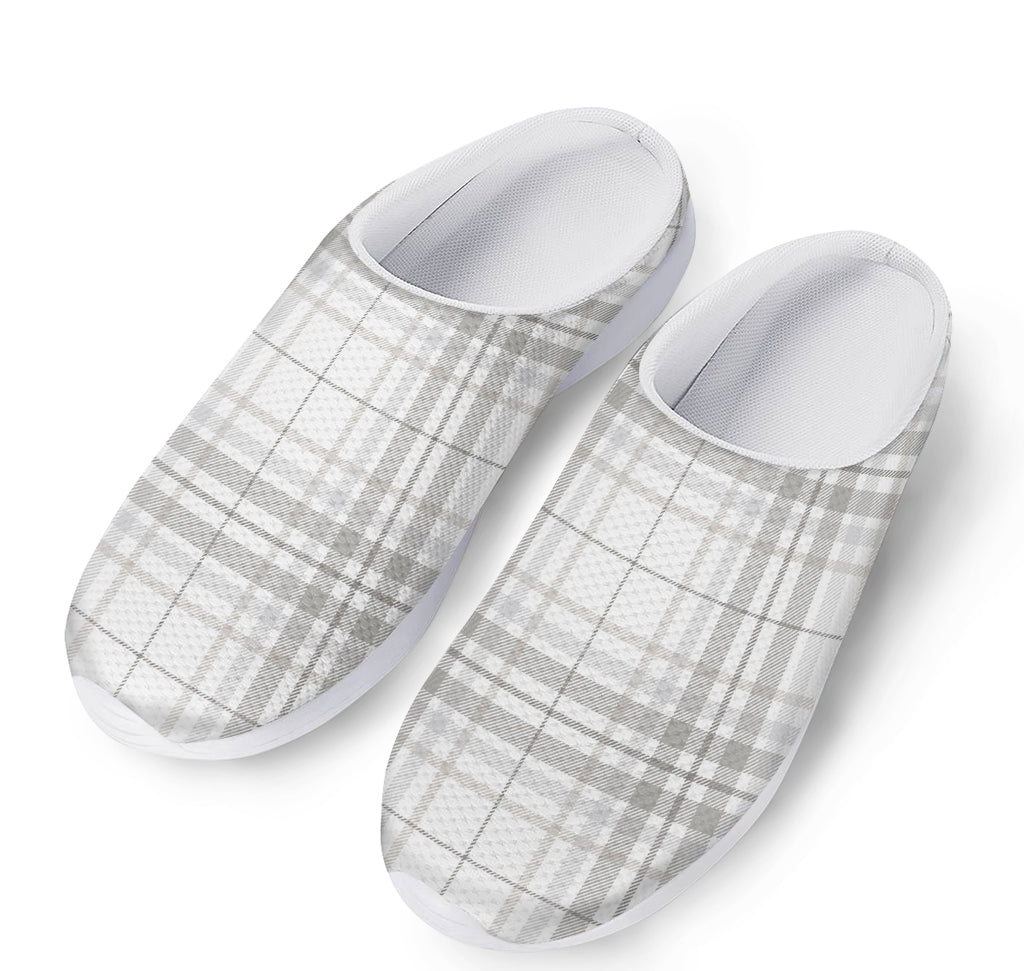White And Grey Plaid Pattern Print Mesh Casual Shoes