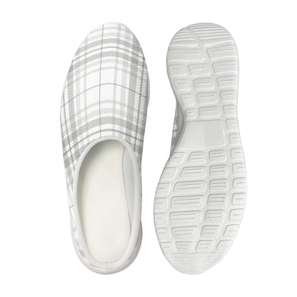 White And Grey Plaid Pattern Print Mesh Casual Shoes