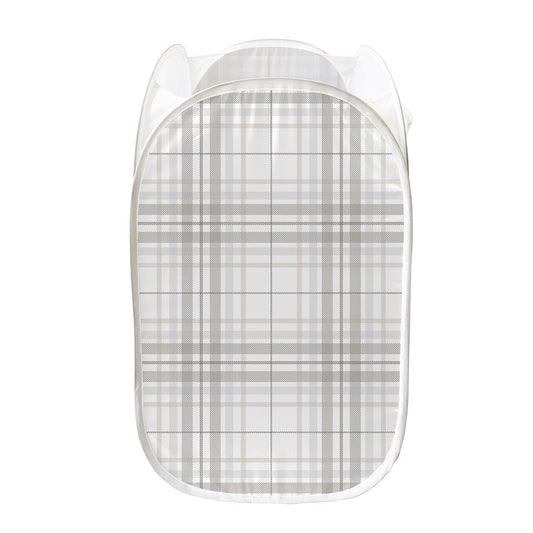White And Grey Plaid Pattern Print Mesh Laundry Hamper