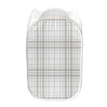 White And Grey Plaid Pattern Print Mesh Laundry Hamper