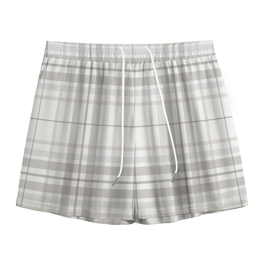 White And Grey Plaid Pattern Print Mesh Shorts