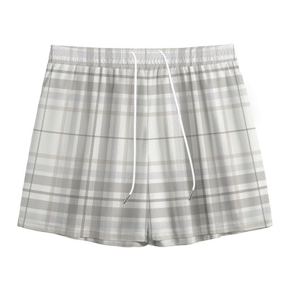 White And Grey Plaid Pattern Print Mesh Shorts